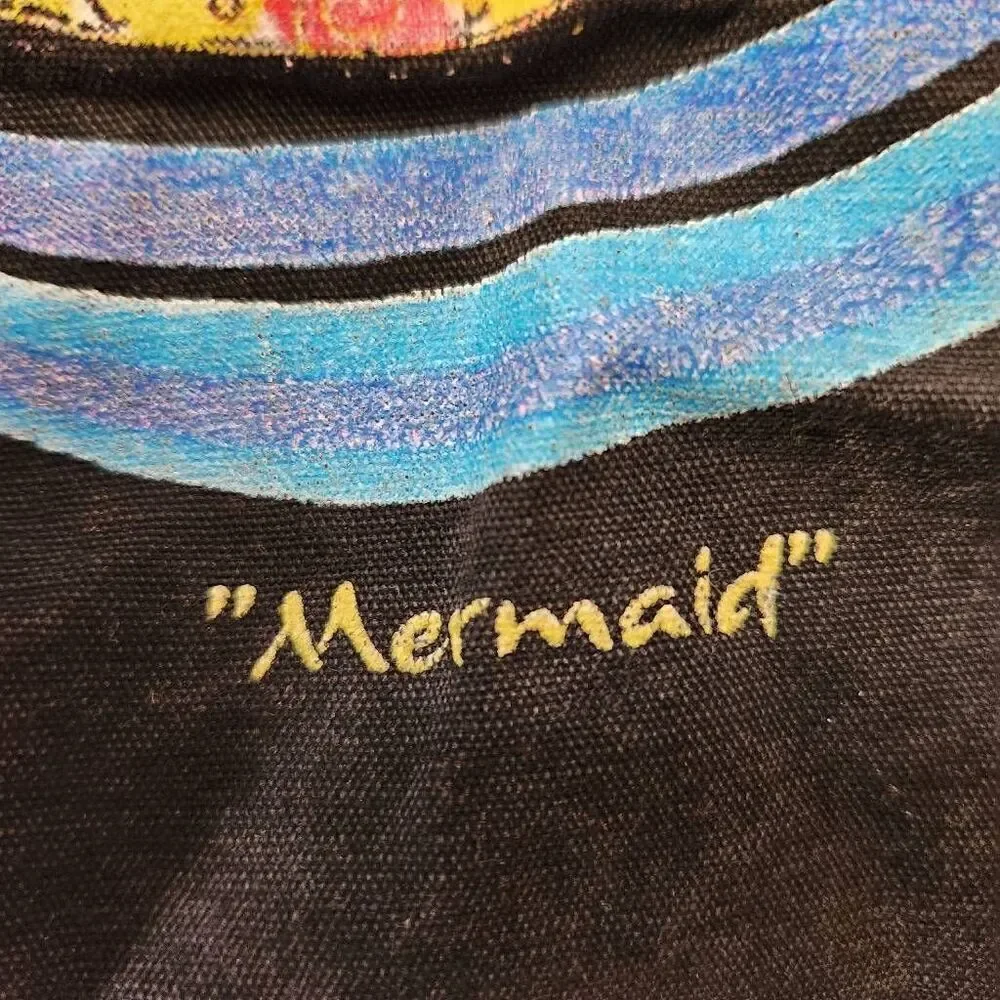 Laurel Burch Mermaid 2000 black tote bag y2k summer sea siren